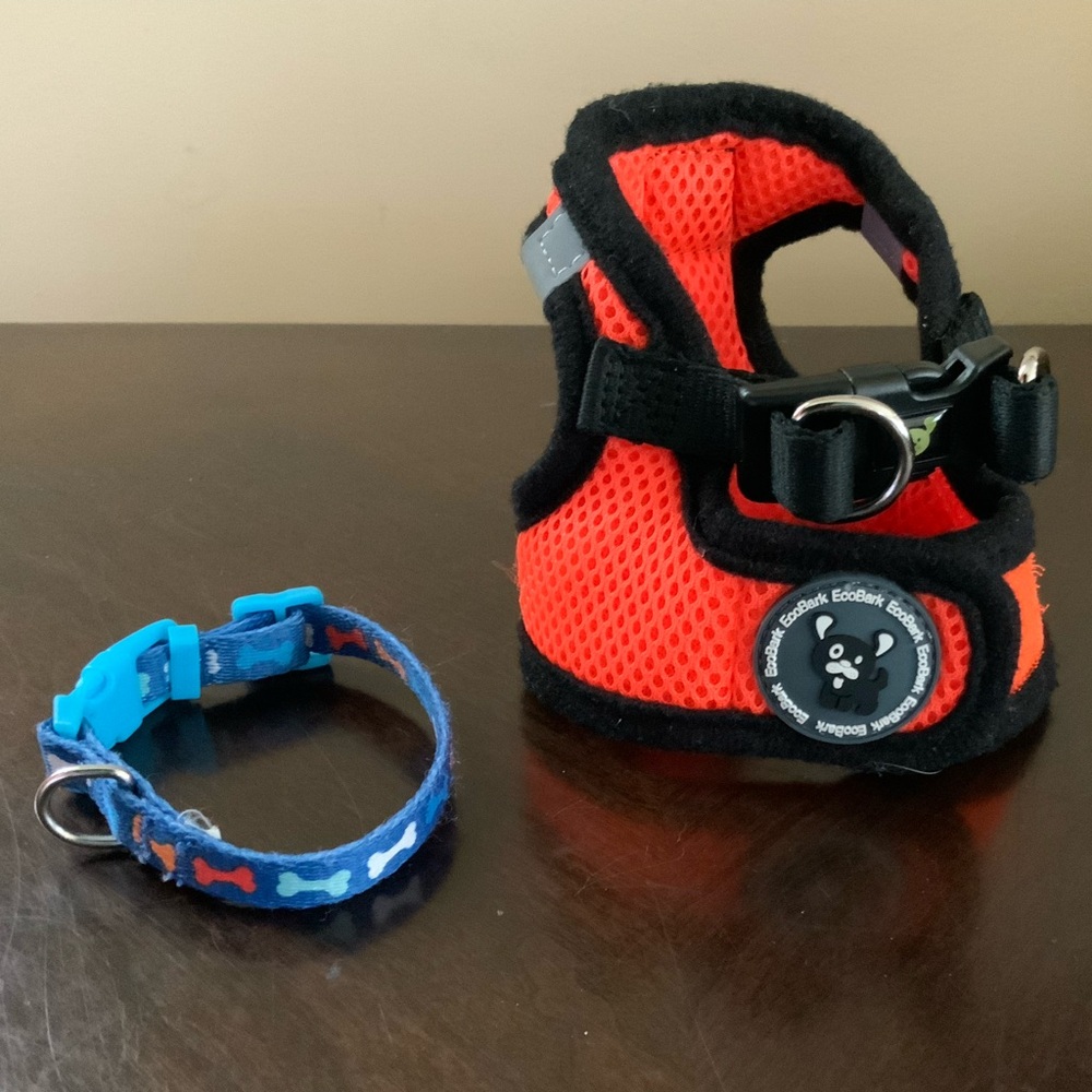 XXXSmall 12 inch Ecobark Safety orange reflective step-in dog harness +collar